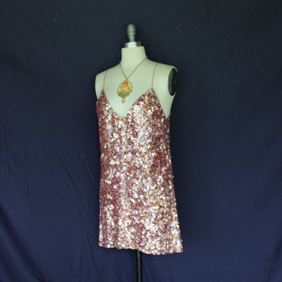 Ashish Rose Sequins slip Mini tunic Dress metallic beaded Blush Pink M - Picture 11 of 15